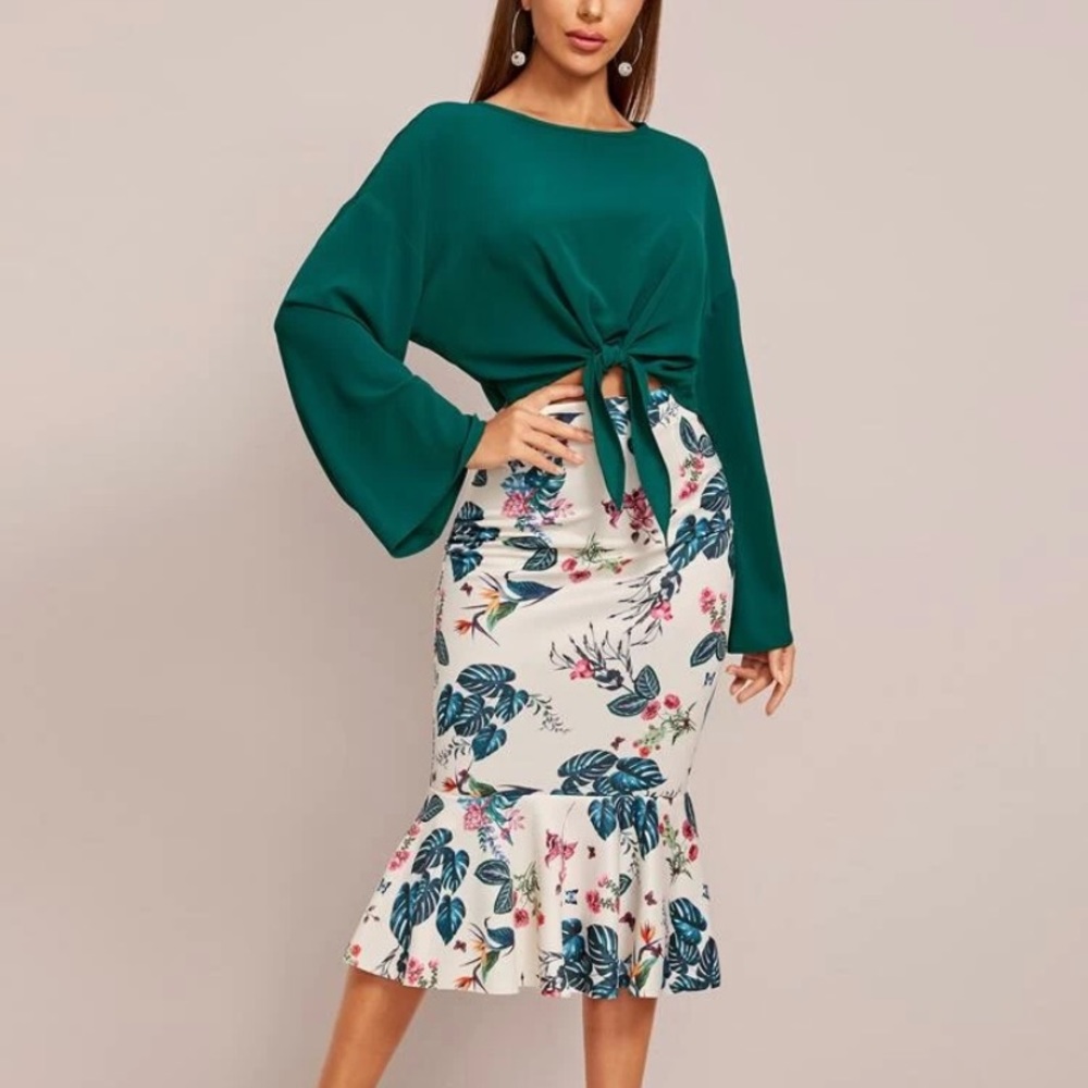 2 Piece green floral set Large